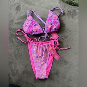 NWT Ninety-Nine floral crochet bikini top & matching bottom M/L